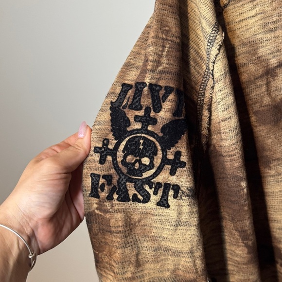 RARE Y2K vintage Affliction reversible Brown Graphic Hoodie 2in1 XL - Picture 5 of 6